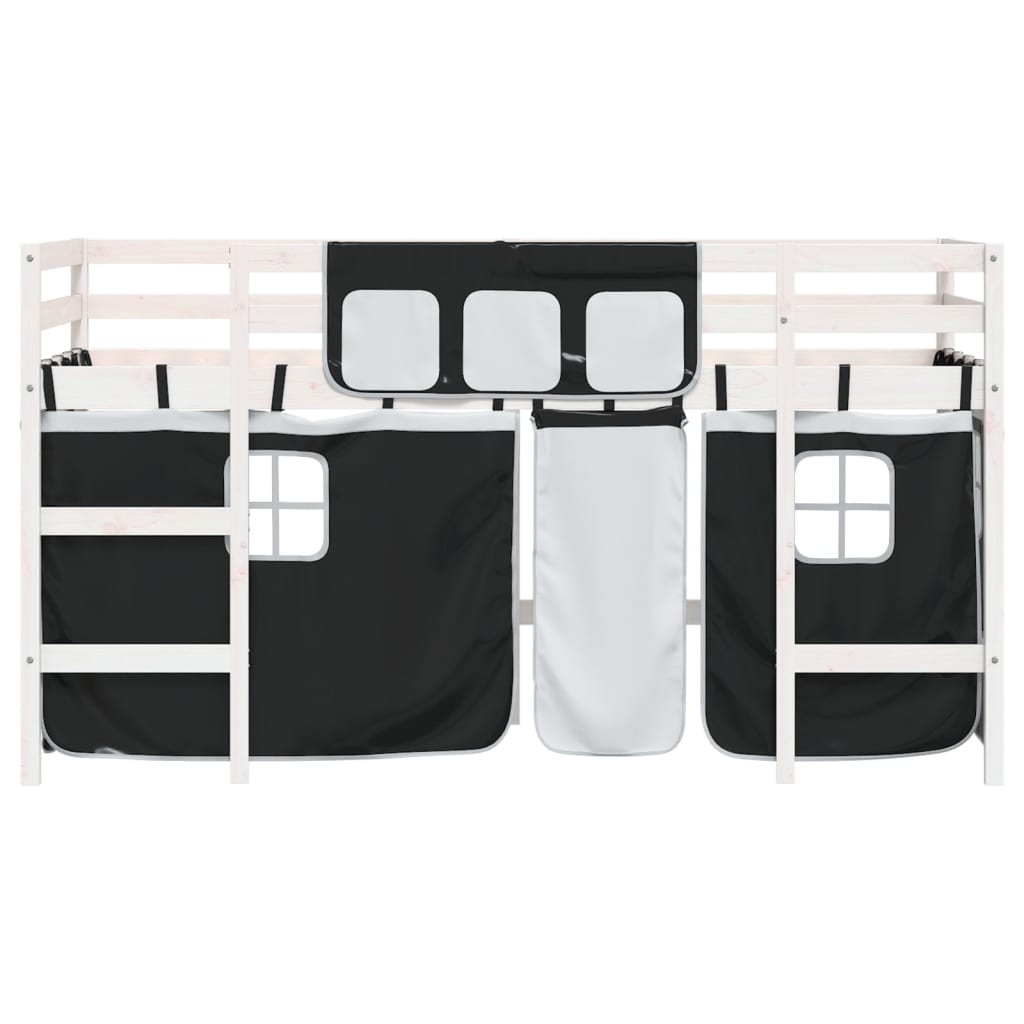 Letto A Soppalco Con Tende Bambini Bianco E Nero 90x200 Cm Pino - Image 5
