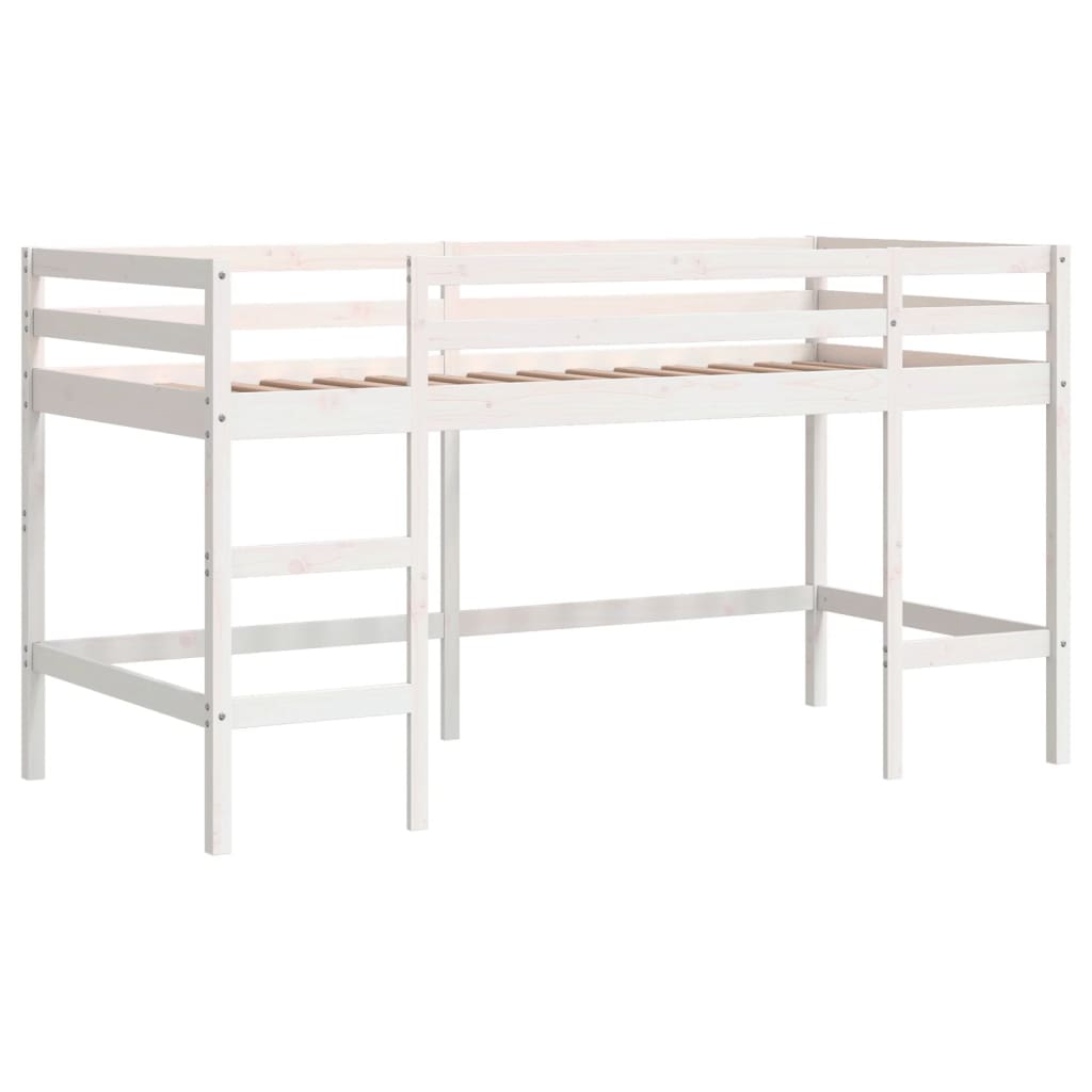 Letto A Soppalco Con Tende Bambini Bianco E Nero 90x200 Cm Pino - Image 6