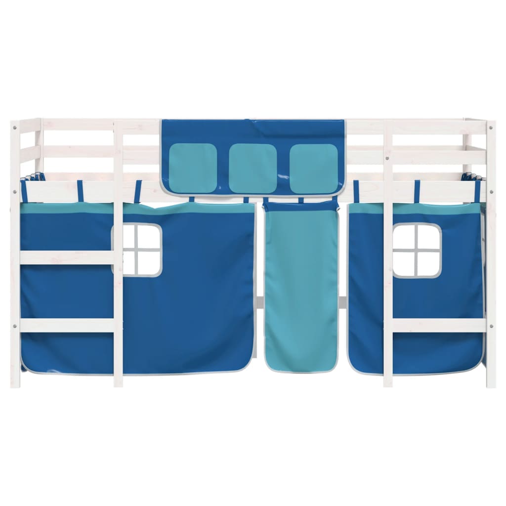 Letto A Soppalco Con Tende Bambini Blu 90x200 Cm Massello Pino - Image 5