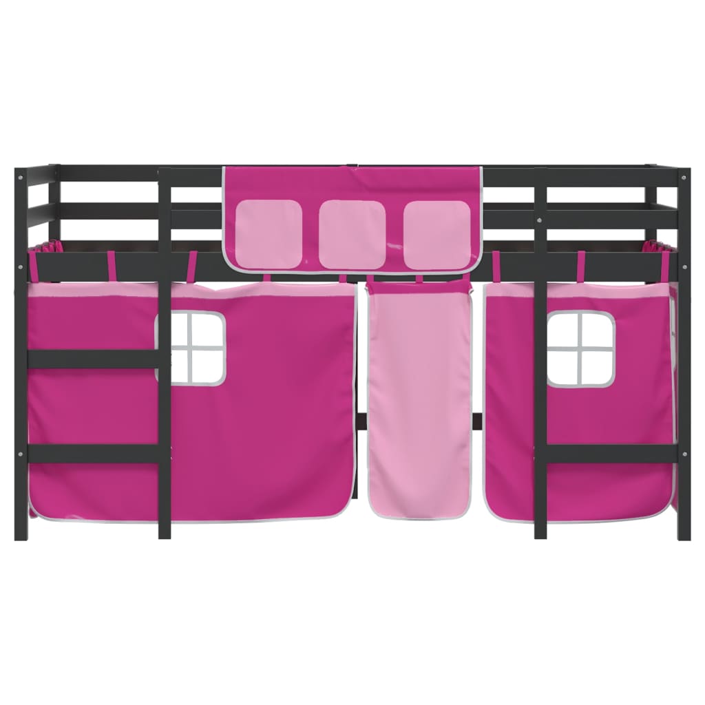 Letto A Soppalco Con Tende Bambini Rosa 90x200 Cm Massello Pino - Image 5