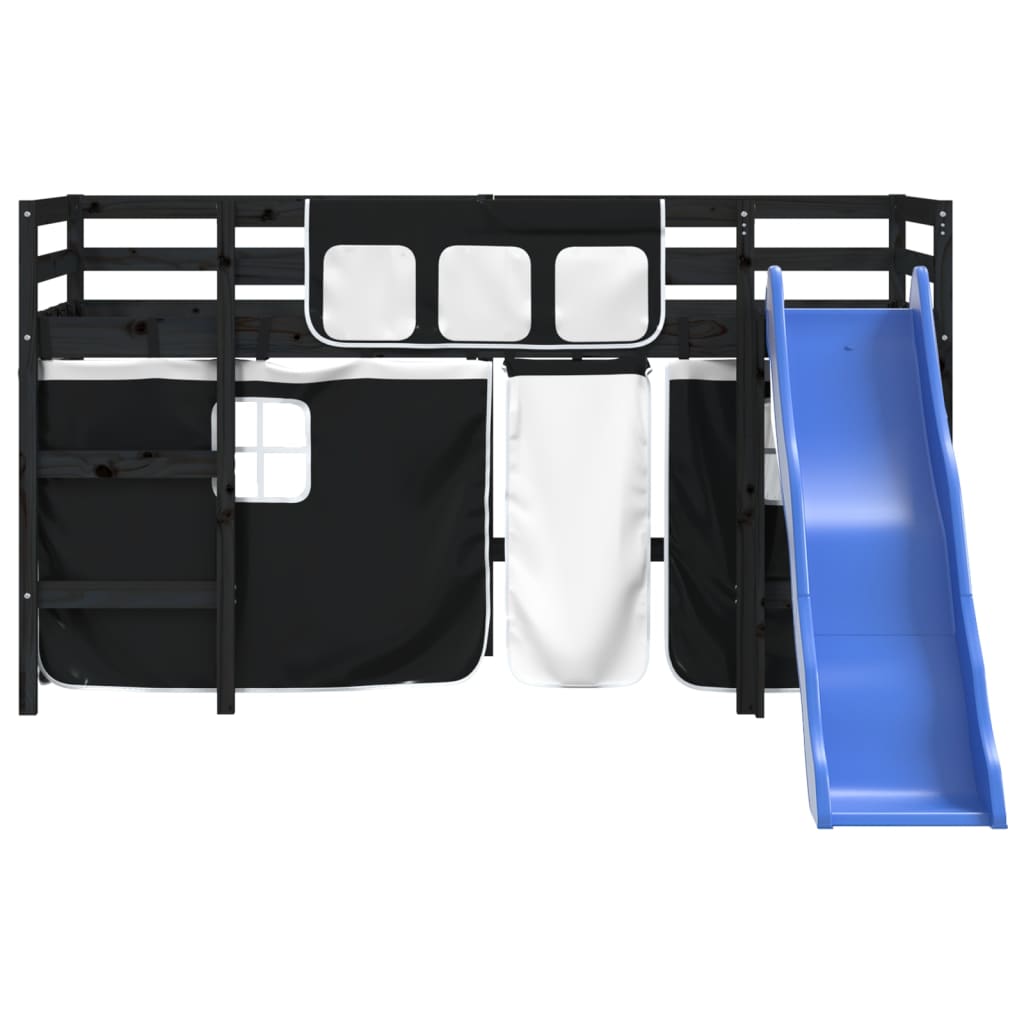 Letto A Soppalco Bambini Con Tende Bianco E Nero 90x190 Cm Pino - Image 5