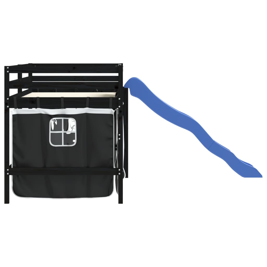 Letto A Soppalco Bambini Con Tende Bianco E Nero 90x190 Cm Pino - Image 6