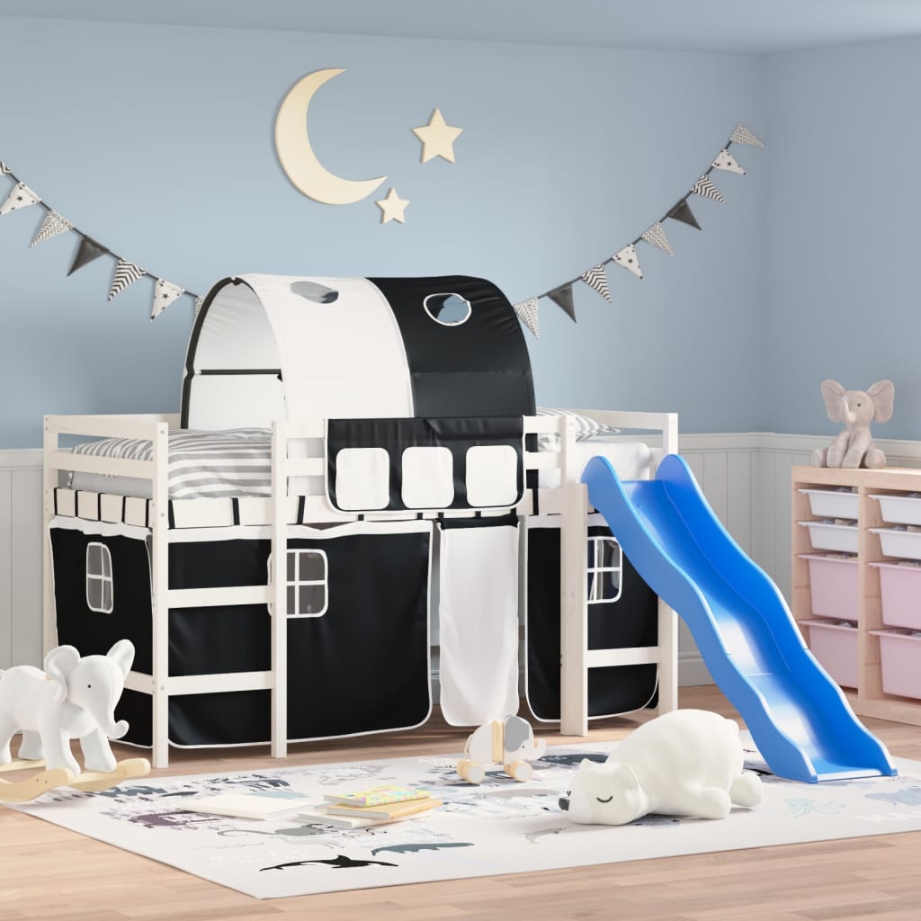 Letto A Soppalco Con Tunnel Bambini Bianco E Nero 90x200cm Pino