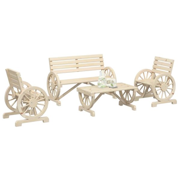 Set Salotto Da Giardino 4 Pz In Legno Massello Di Abete