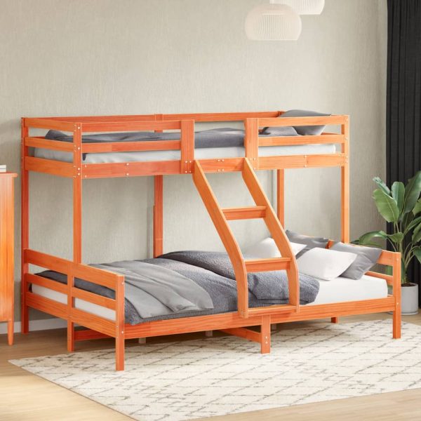 Letto A Castello 80x200/140x200 Cm Marrone Cera Massello Pino