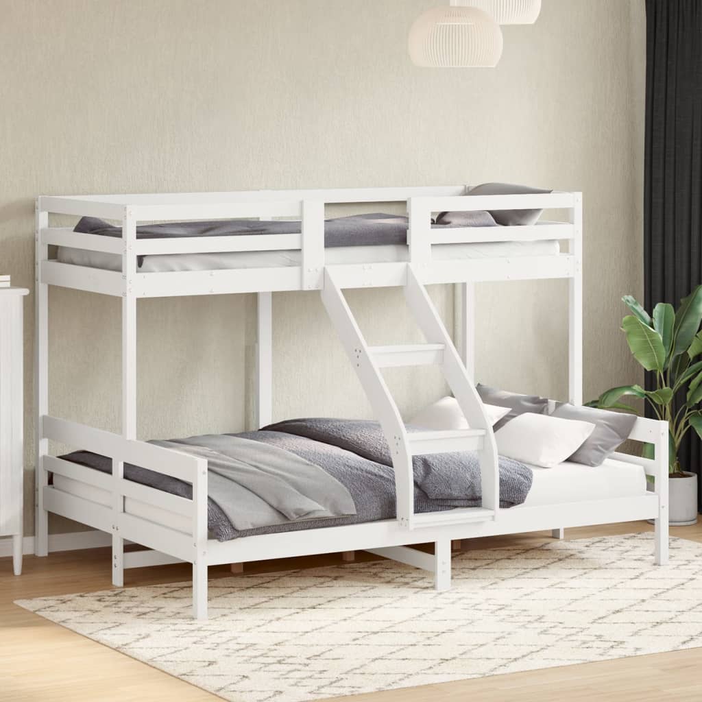 Letto A Castello 90x200/140x200cm Bianco Legno Massello Di Pino