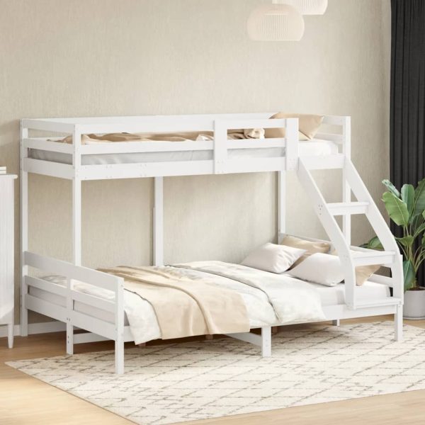 Letto A Castello 90x200/140x200cm Bianco Legno Massello Di Pino