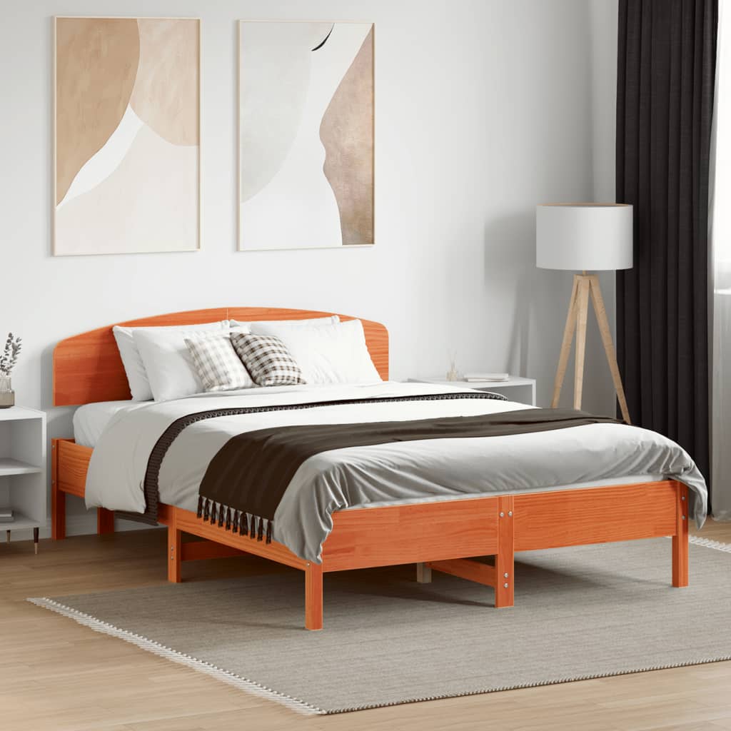Letto Senza Materasso Marrone Cera 140x190 Cm In Legno Di Pino