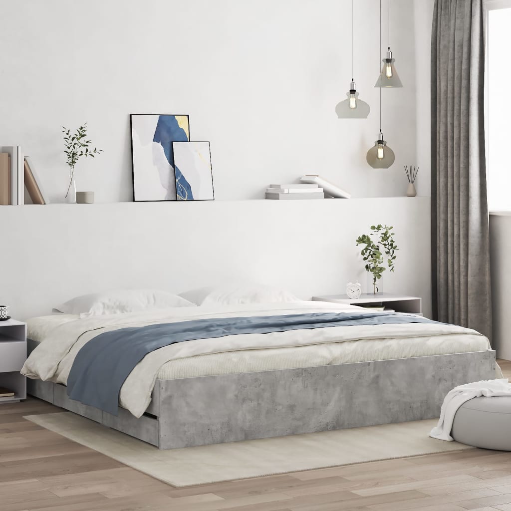 Giroletto Cassetti Grigio Cemento 180x200 Cm Legno Multistrato