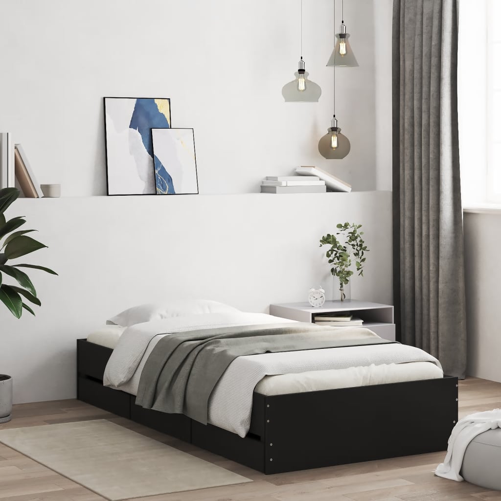 Giroletto Con Cassetti Nero 100x200 Cm In Legno Multistrato