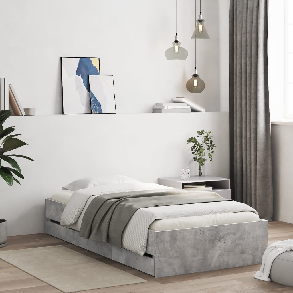 Giroletto Cassetti Grigio Cemento 90x200 Cm Legno Multistrato