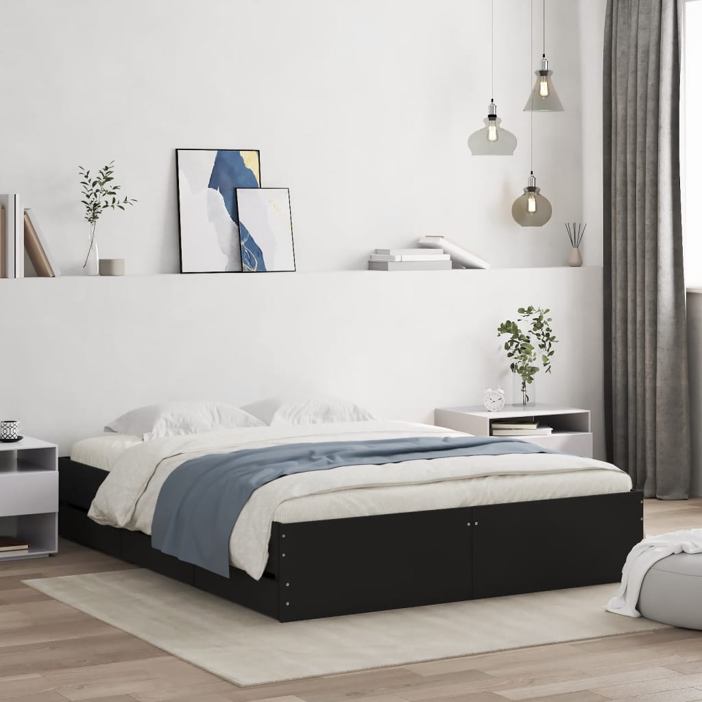 Giroletto Con Cassetti Nero 140x190 Cm In Legno Multistrato