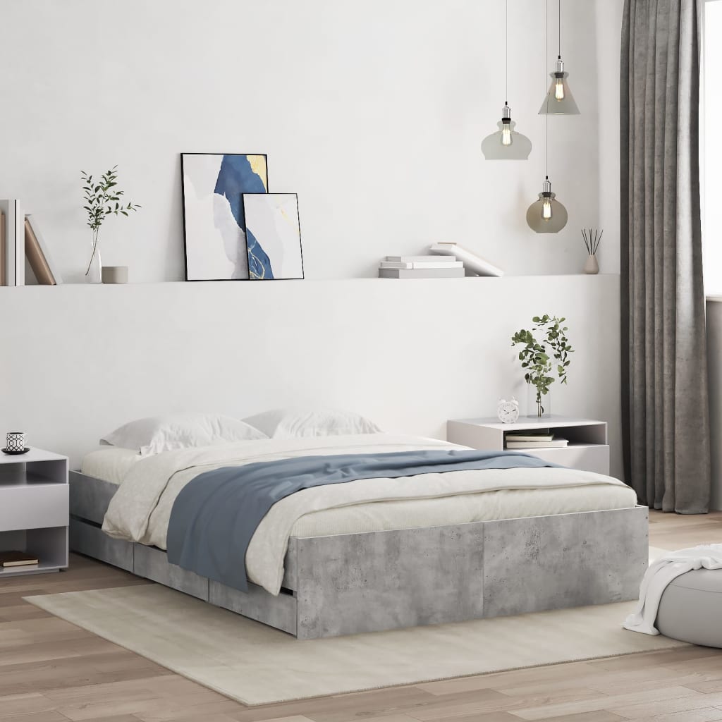 Giroletto Cassetti Grigio Cemento 135x190 Cm Legno Multistrato