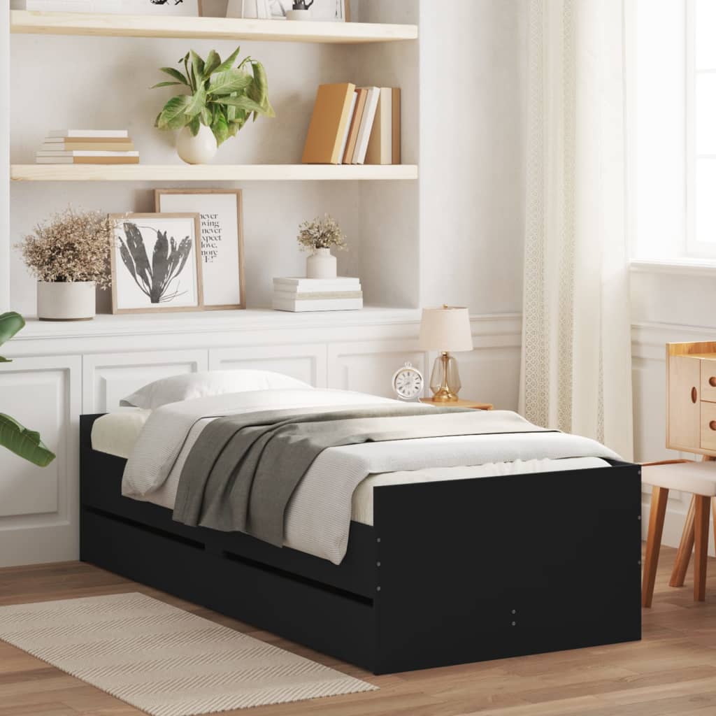 Giroletto Con Cassetti Nero 90x200 cm