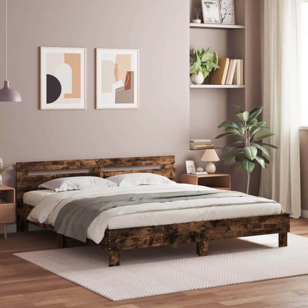 Giroletto Con Testiera Rovere Fumo 160x200 Cm Legno Multistrato