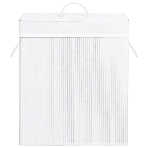 Cesto Portabiancheria In Bambù A 2 Sezioni Bianco 100 L - Image 4