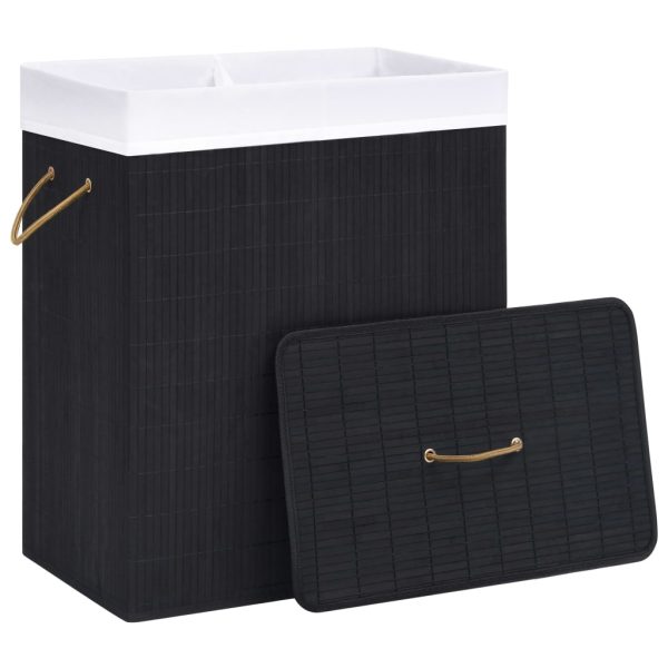 Cesto Portabiancheria In Bambù A 2 Sezioni Nero 100 L - Image 3