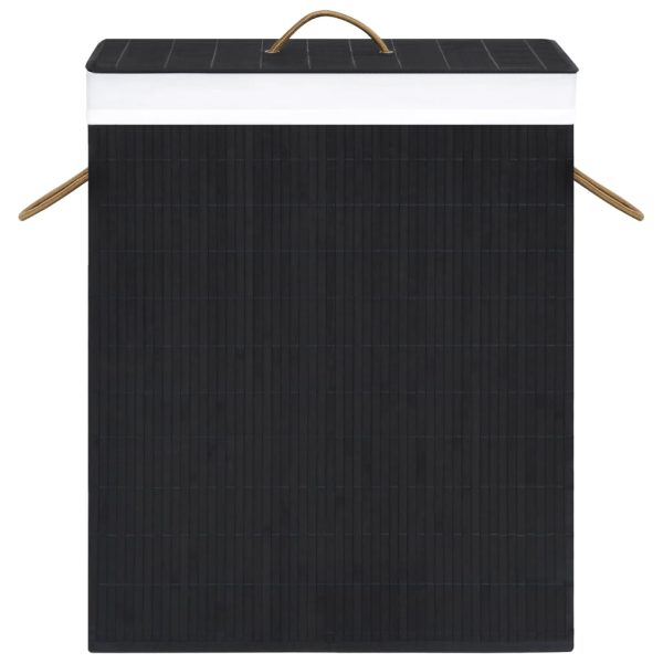 Cesto Portabiancheria In Bambù A 2 Sezioni Nero 100 L - Image 4