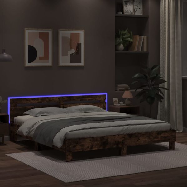 Giroletto Con Testiera E Led Rovere Fumo 200x200 cm - Image 4