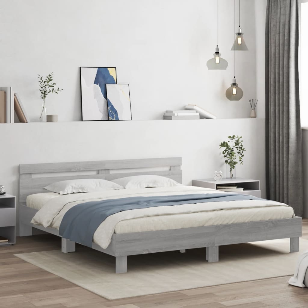 Giroletto Con Testiera E Led Grigio Sonoma 180x200 cm