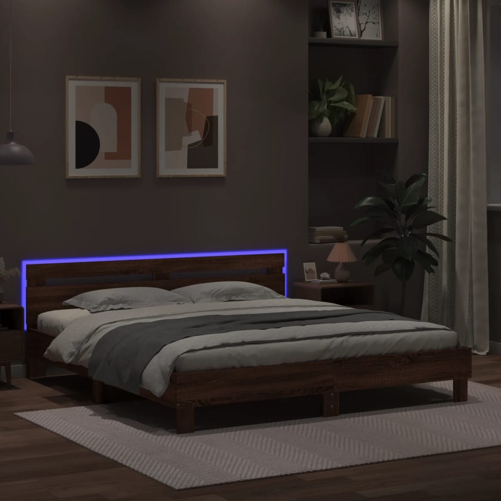 Giroletto Con Testiera E Led Rovere Marrone 180x200 cm - Image 4