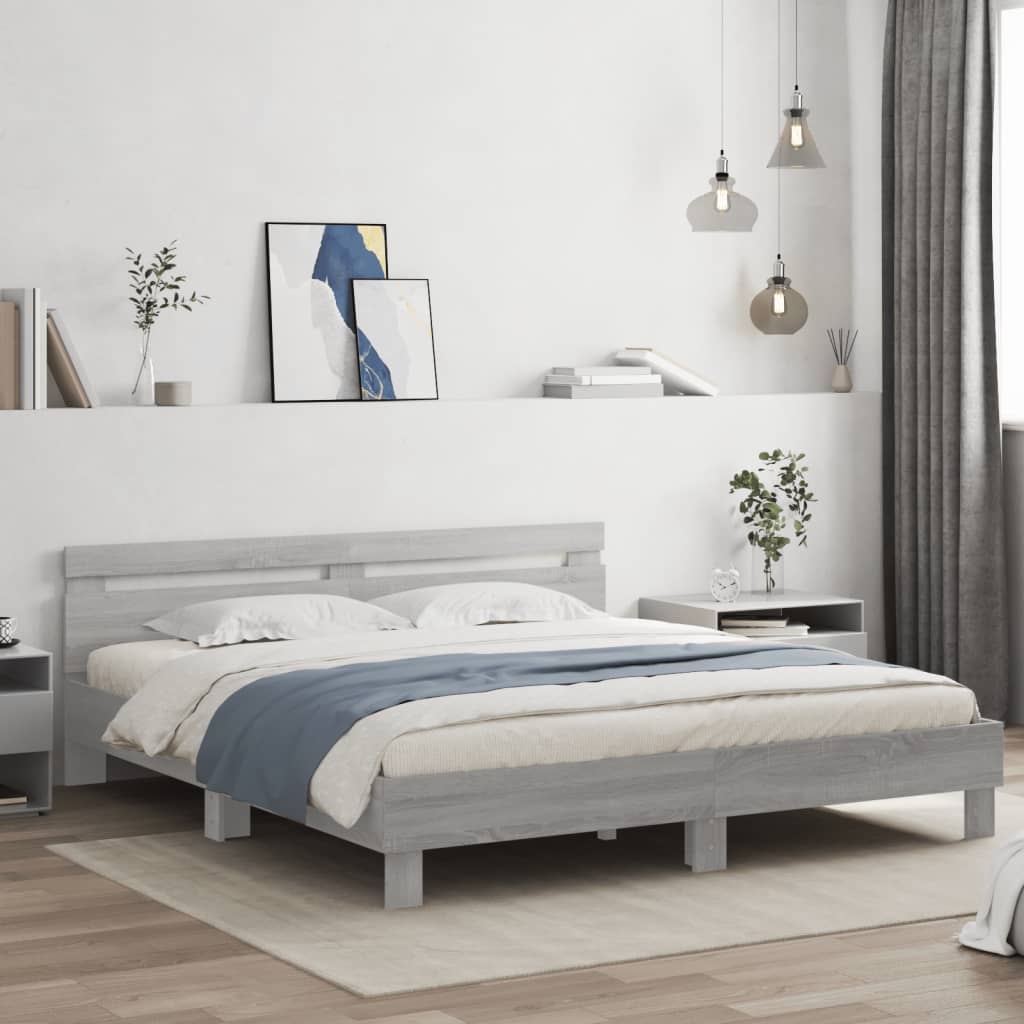 Giroletto Con Testiera E Led Grigio Sonoma 160x200 cm