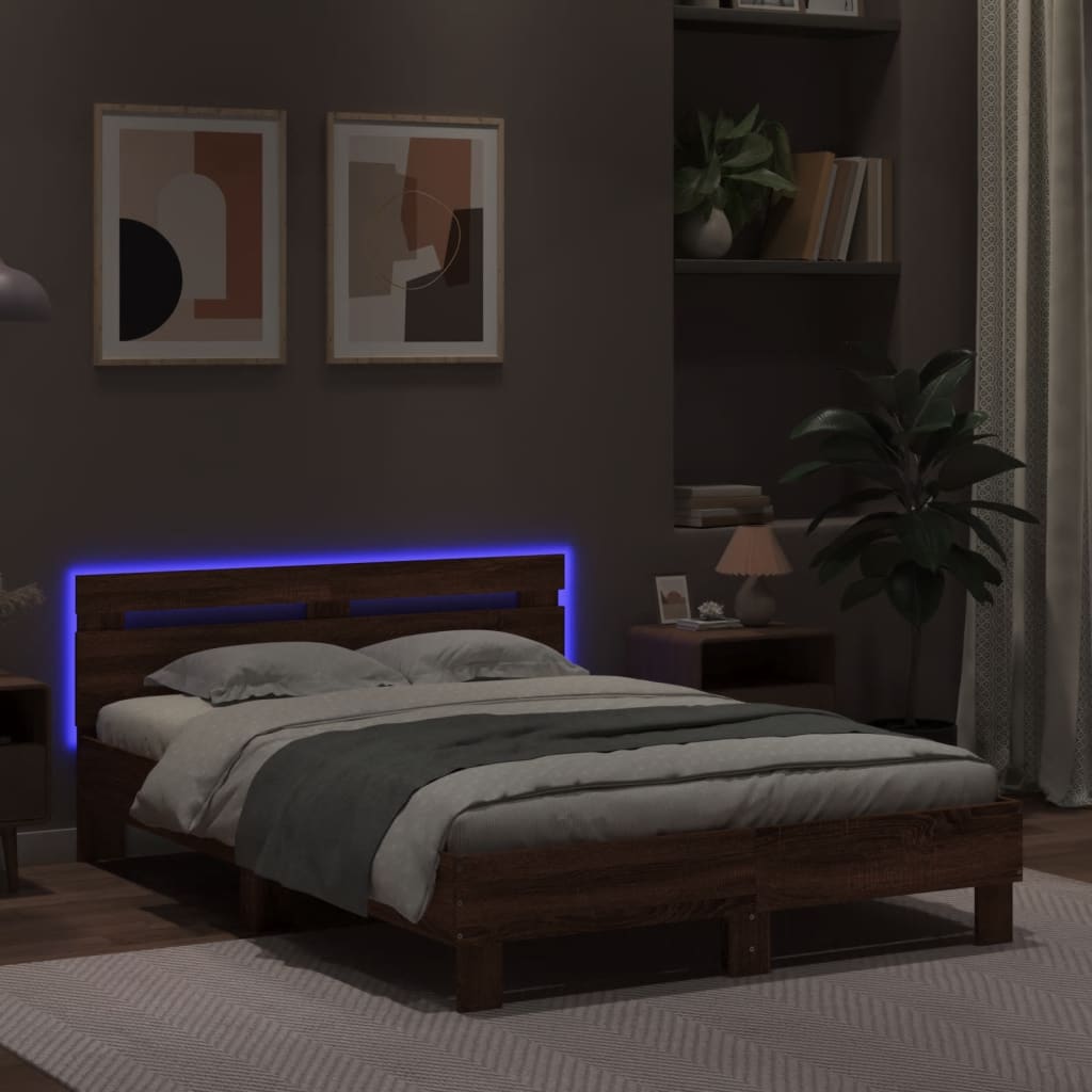 Giroletto Con Testiera E Led Rovere Marrone 120x200 cm - Image 4