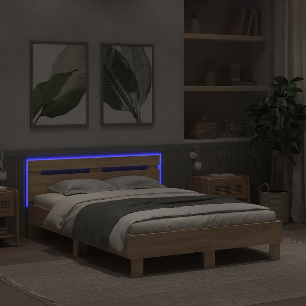Giroletto Con Testiera E Led Rovere Sonoma 135x190 cm - Image 4