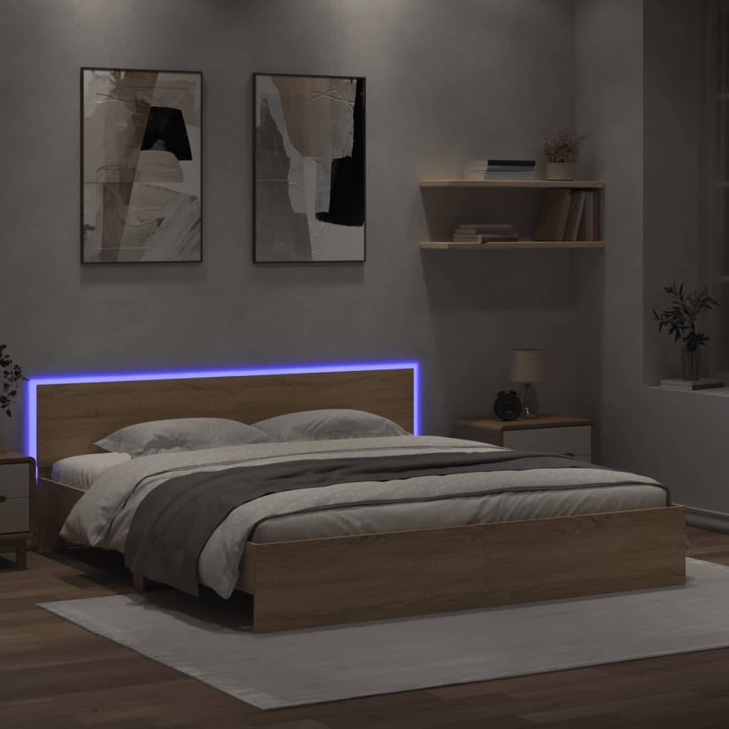 Giroletto Con Testiera E Led Rovere Sonoma 180x200 cm - Image 4