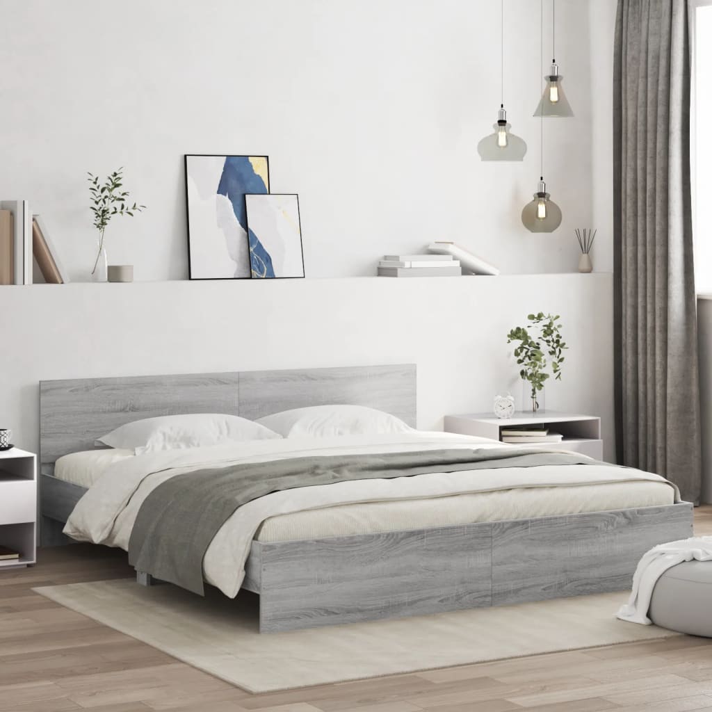 Giroletto Con Testiera E Led Grigio Sonoma 180x200 cm