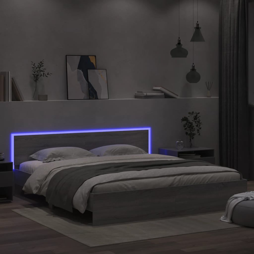 Giroletto Con Testiera E Led Grigio Sonoma 180x200 cm - Image 4