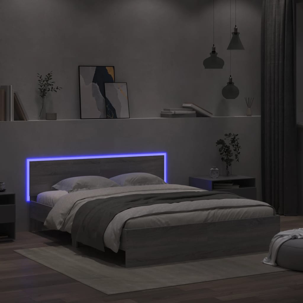 Giroletto Con Testiera E Led Grigio Sonoma 160x200 cm - Image 4