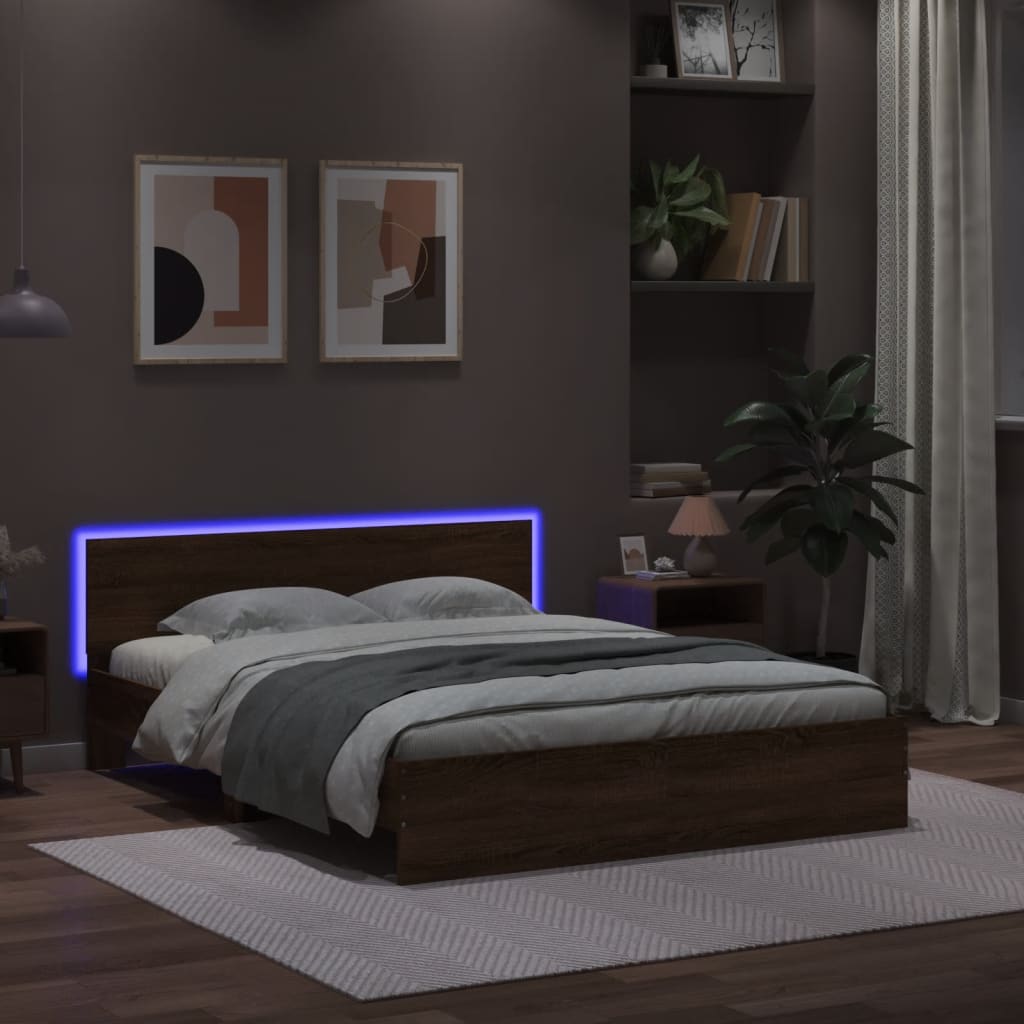 Giroletto Con Testiera E Led Rovere Marrone 160x200 cm - Image 4