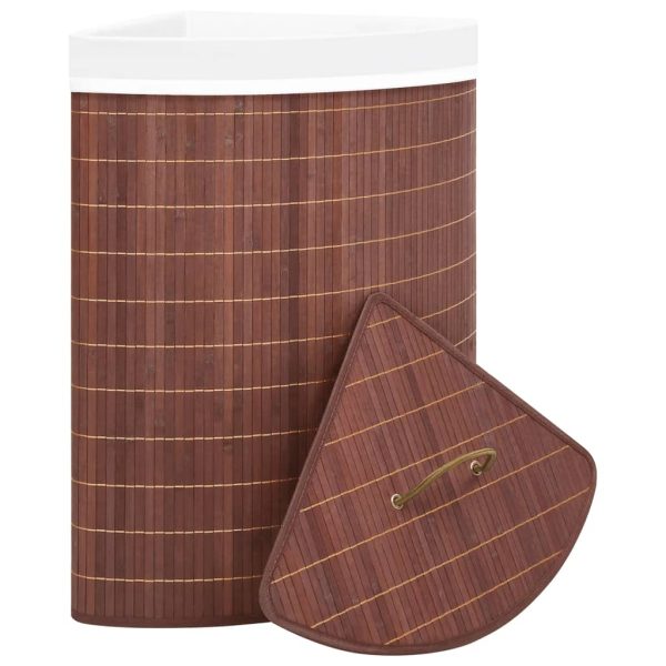 Cesto Portabiancheria Angolare In Bambù Marrone 60 L - Image 4