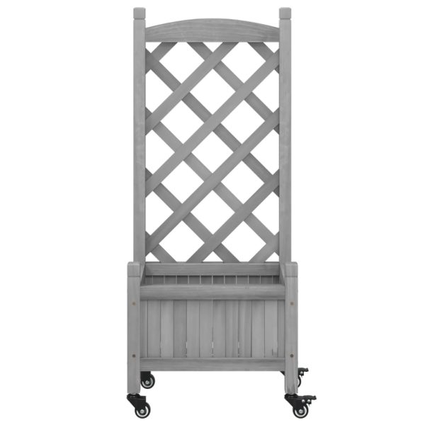 Fioriera Con Traliccio E Ruote Grigia Legno Massello Di Abete - Image 4