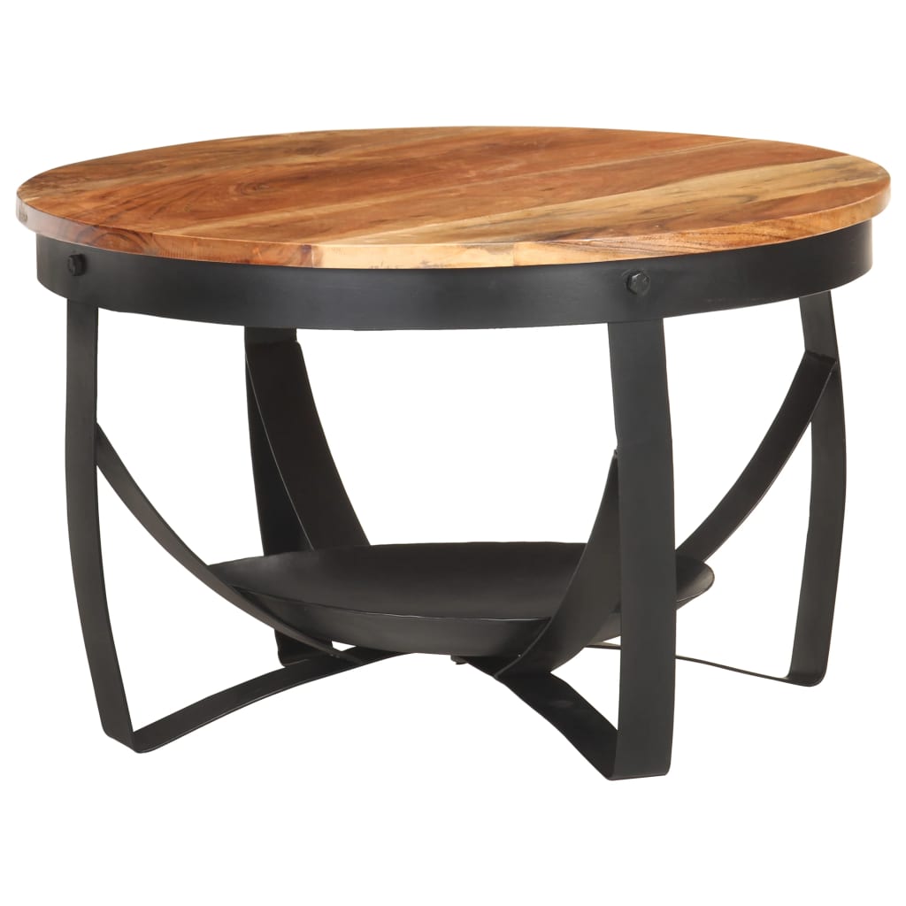 Tavolino Da Salotto Ø68x43 Cm In Legno Massello Di Acacia