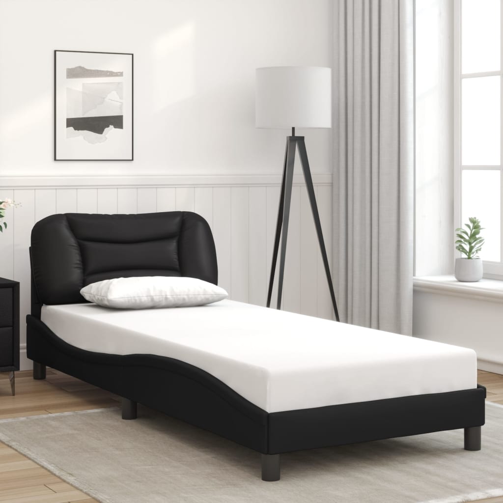 Giroletto Con Testiera Nero 90x200 Cm In Similpelle