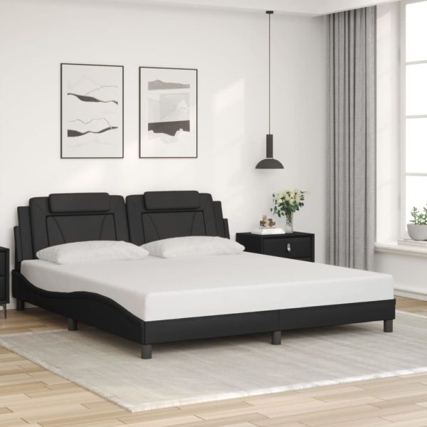 Giroletto Con Testiera Nero 180x200 Cm In Similpelle