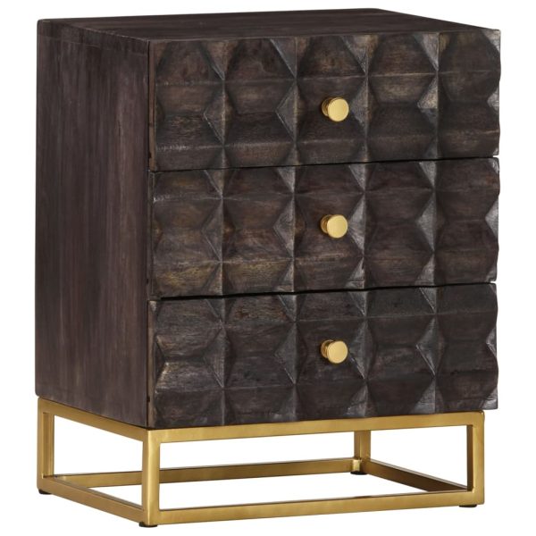 Comodino Nero 40x30x50 Cm In Legno Massello Di Mango