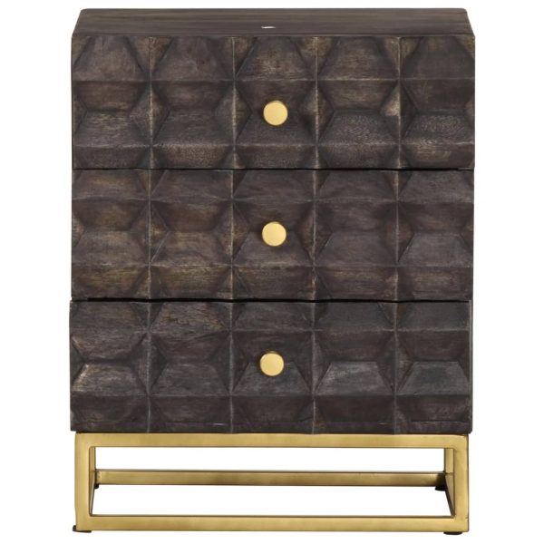 Comodino Nero 40x30x50 Cm In Legno Massello Di Mango - Image 2