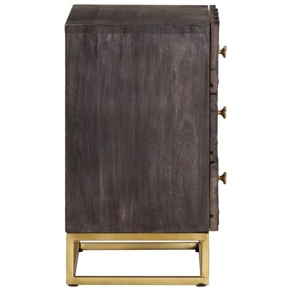 Comodino Nero 40x30x50 Cm In Legno Massello Di Mango - Image 3