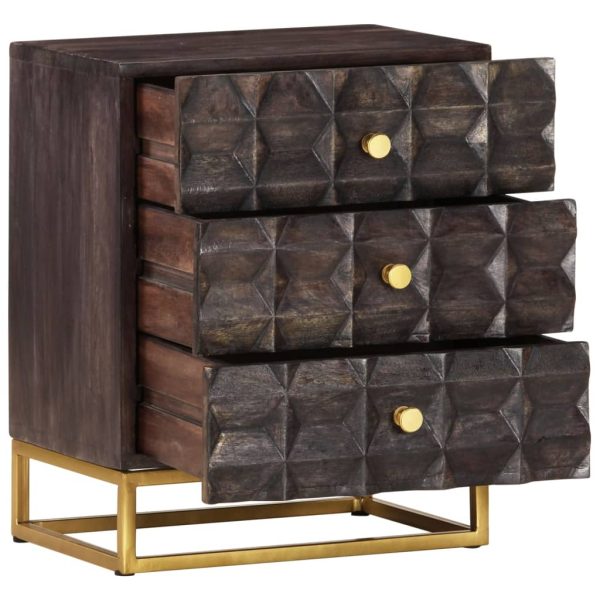 Comodino Nero 40x30x50 Cm In Legno Massello Di Mango - Image 4