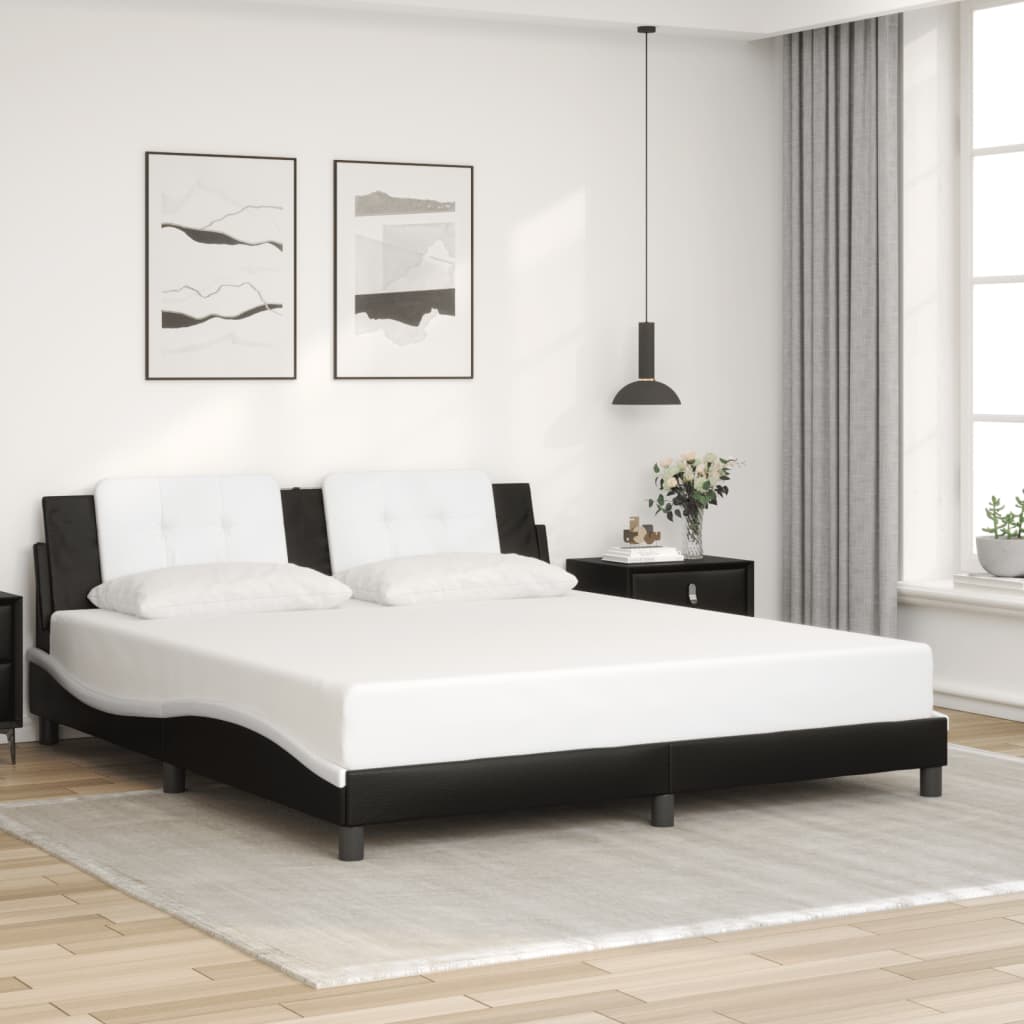 Giroletto Con Testiera Nero E Bianco 180x200 Cm In Similpelle