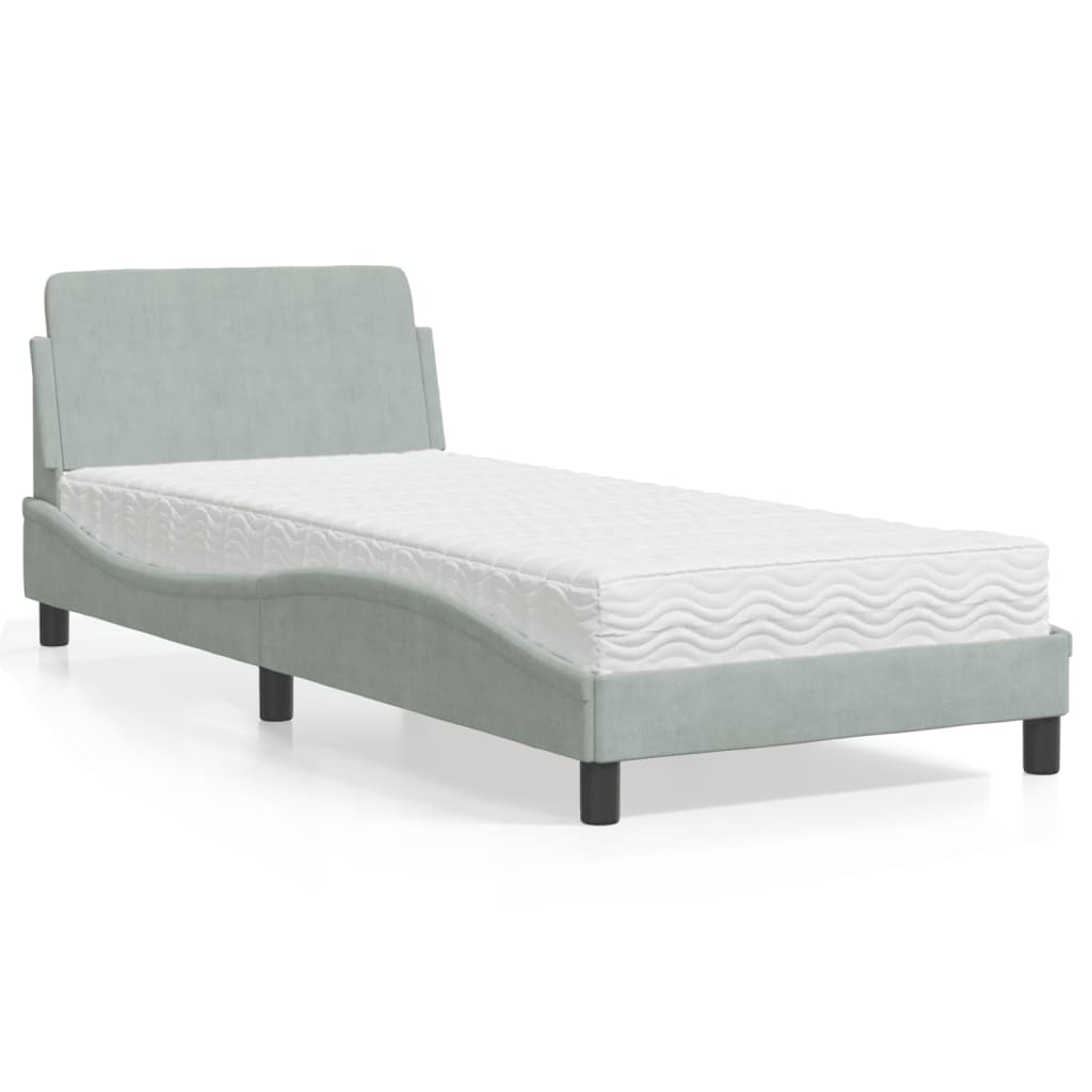 Letto Con Materasso Grigio Chiaro 80x200 Cm In Velluto