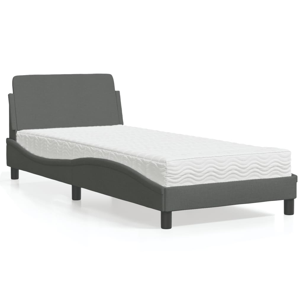 Letto Con Materasso Grigio Scuro 90x190 Cm In Tessuto