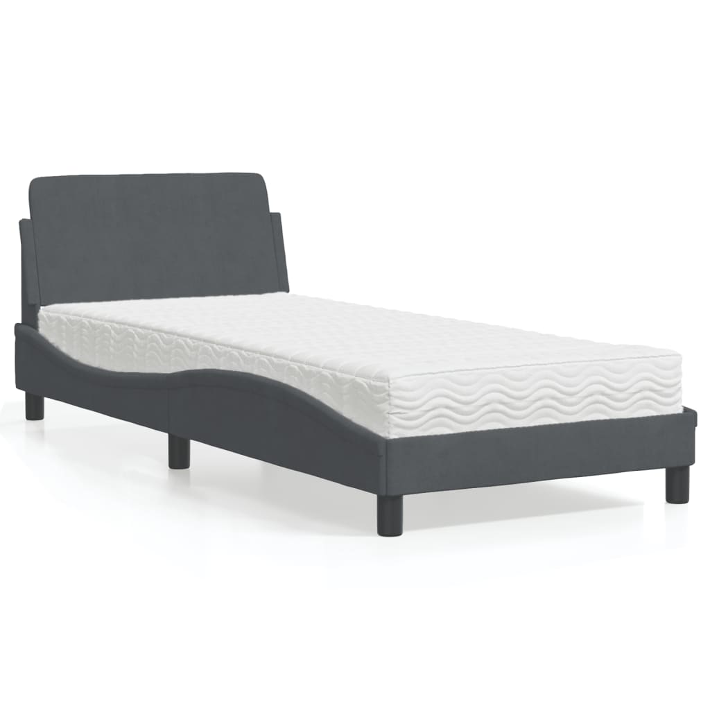 Letto Con Materasso Grigio Scuro 90x190 Cm In Velluto