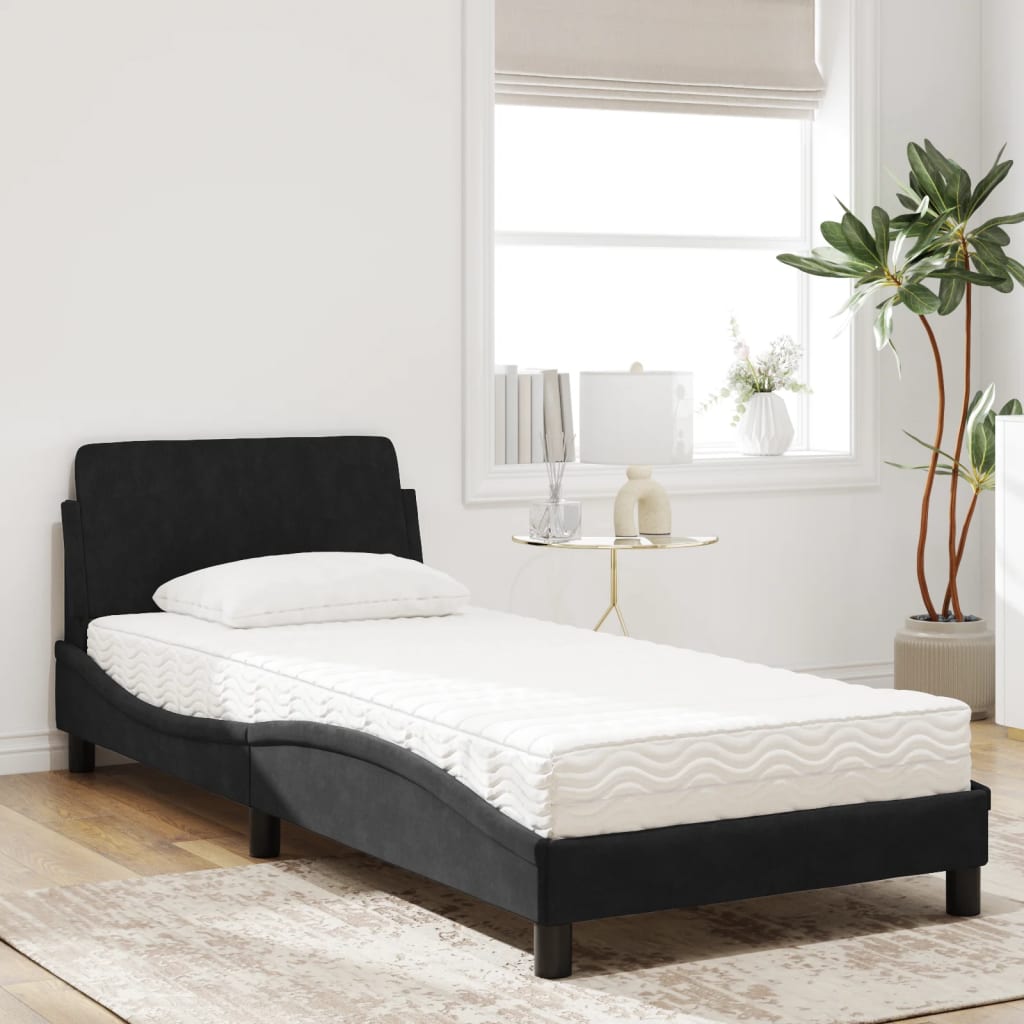 Letto Con Materasso Nero 90x190 Cm In Velluto - Image 3