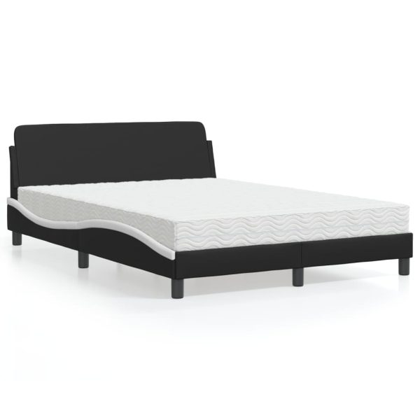 Letto Con Materasso Nero E Bianco 120x200 Cm In Similpelle