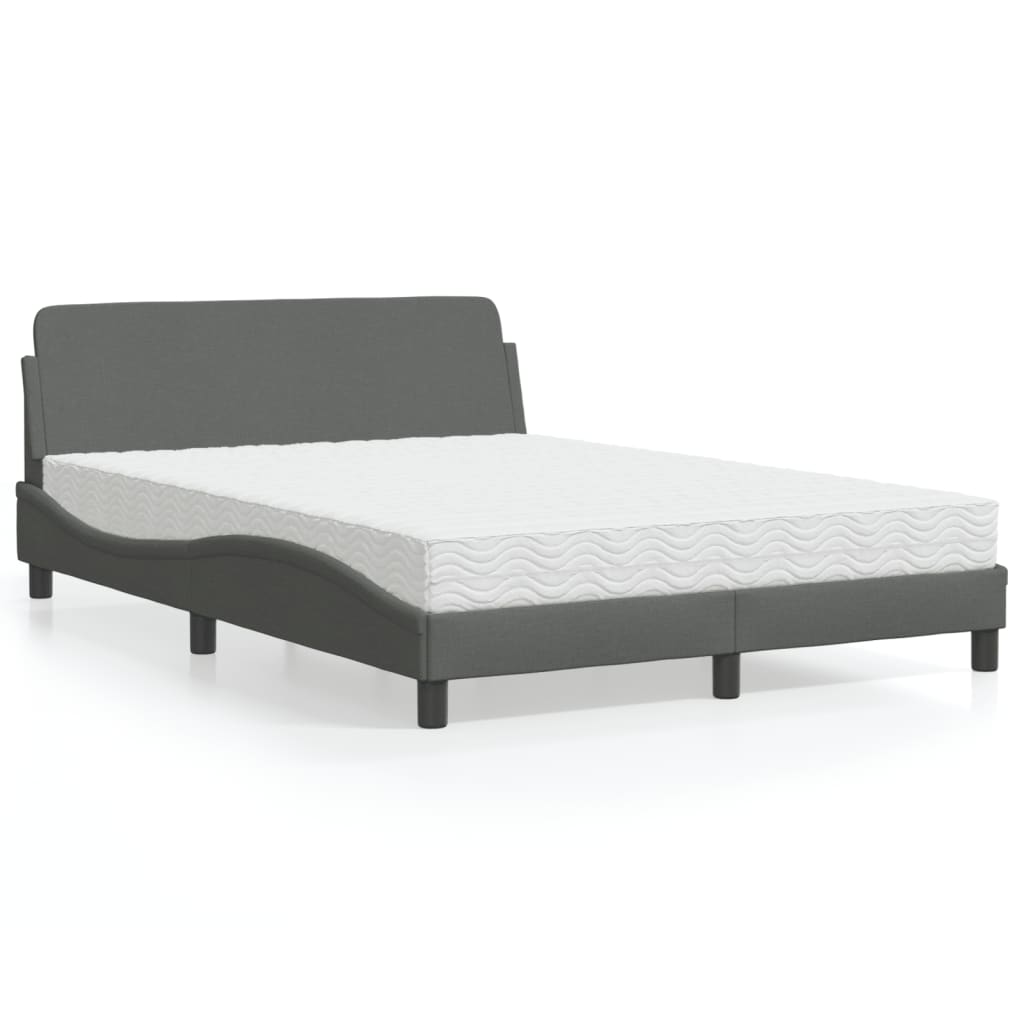 Letto Con Materasso Grigio Scuro 140x190 Cm Tessuto