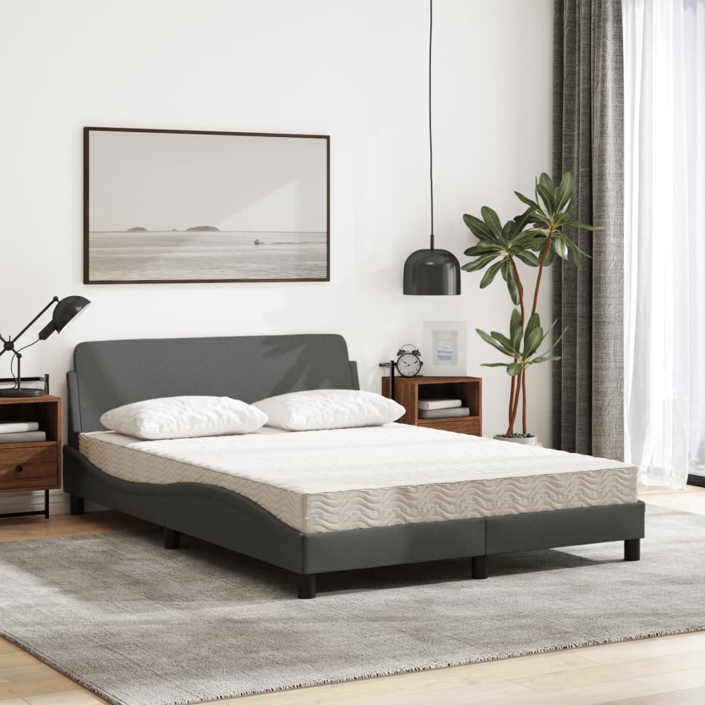 Letto Con Materasso Grigio Scuro 140x190 Cm Tessuto - Image 3
